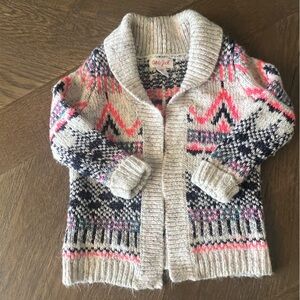 Cozy Knit Cardigan with Pink and Navy Pattern